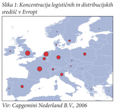 Slika 1 Koncentracija logističnih in distribucijskih središč v Evropi