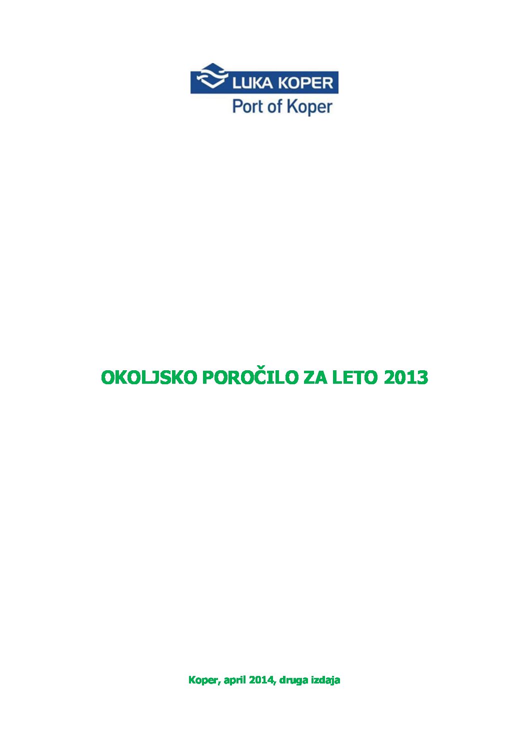 Okoljsko porocilo Luka Koper 2013 pdf