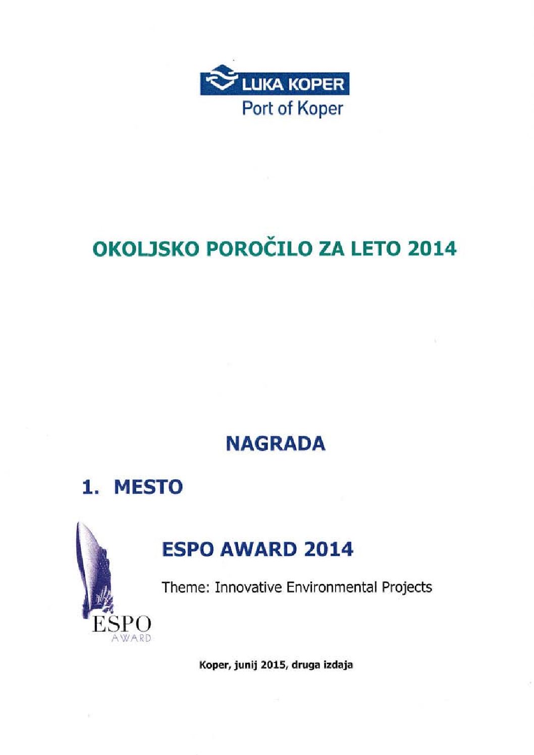 Okoljsko porocilo Luka Koper 2014 pdf
