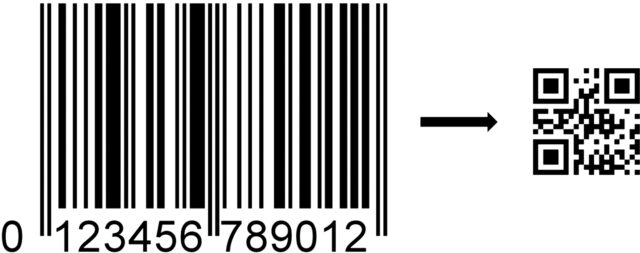 Slika 2: Enako količino informacij lahko z 2D kodo zakodiramo na 1/10 prostora črtne kode