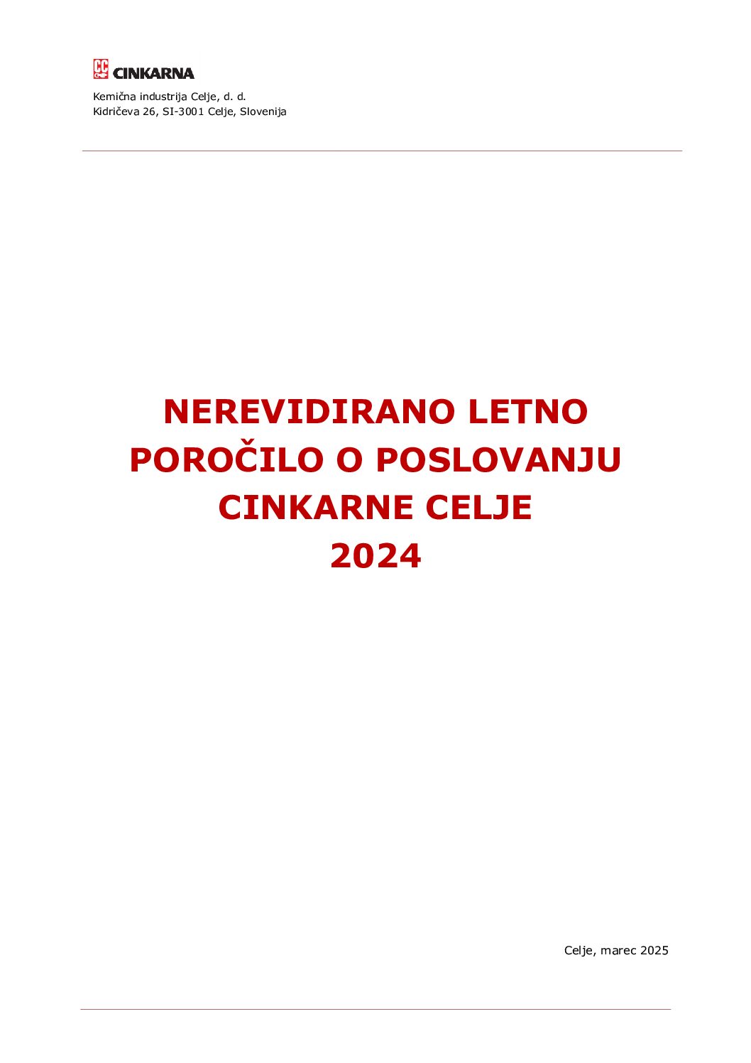 Cinkarna Letno porocilo 2024 Nerevidirano pdf