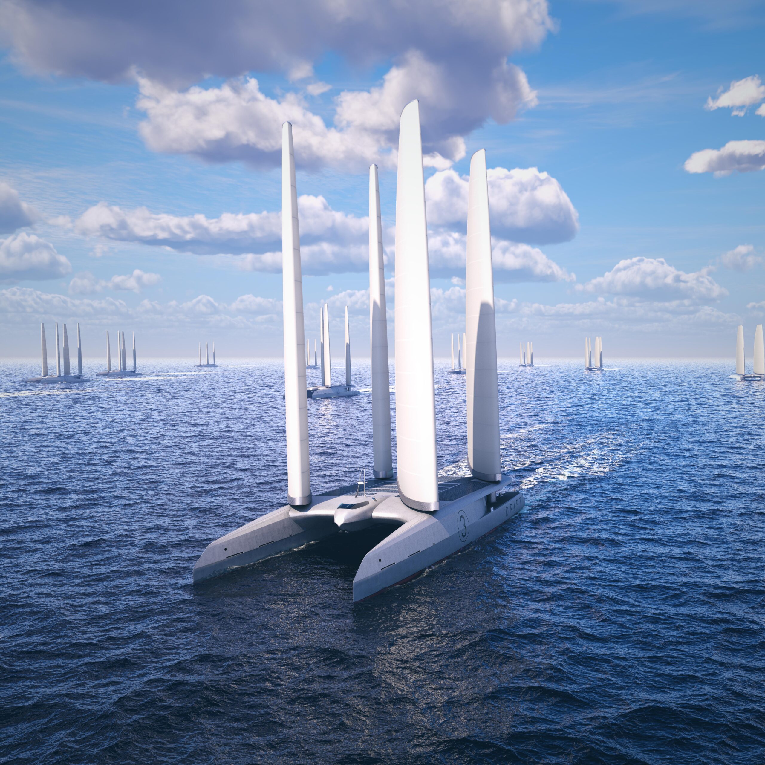 DRIFT Energy flotilla of net positive energy harvesting ships scaled