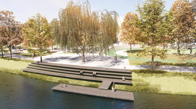 V Novem mestu nastaja projekt preoblikovanja obrežnega prostora ob reki Krki v Urbani park Loka s celostno ureditvijo zveznega zelenega prostora brez motornega prometa, ki bo prebivalcem omogočal kakovostno preživljanje prostega časa v naravi, sprostitev, rekreacijo, krepitev zdravega življenjskega sloga, druženje občanov in spodbujanje socialnih stikov med njimi znotraj urbanega naselja. Cilj je tudi izboljšanje kakovosti bivanja v Novem mestu, kar bodo dosegli z boljšo kakovostjo zraka in vode, zmanjševanjem hrupa in izboljšanjem biotske raznovrstnosti v mestu. Izboljšana bo funkcionalnost, varnost in kakovost javne infrastrukture. Pod ukrepe modre infrastrukture sodi tudi ustvarjanje vodnih rešitev pri oblikovanju odprtih površin, kar je predvideno z ureditvijo kaskad ob vodi in plavajočim pontonom na reki Krki.