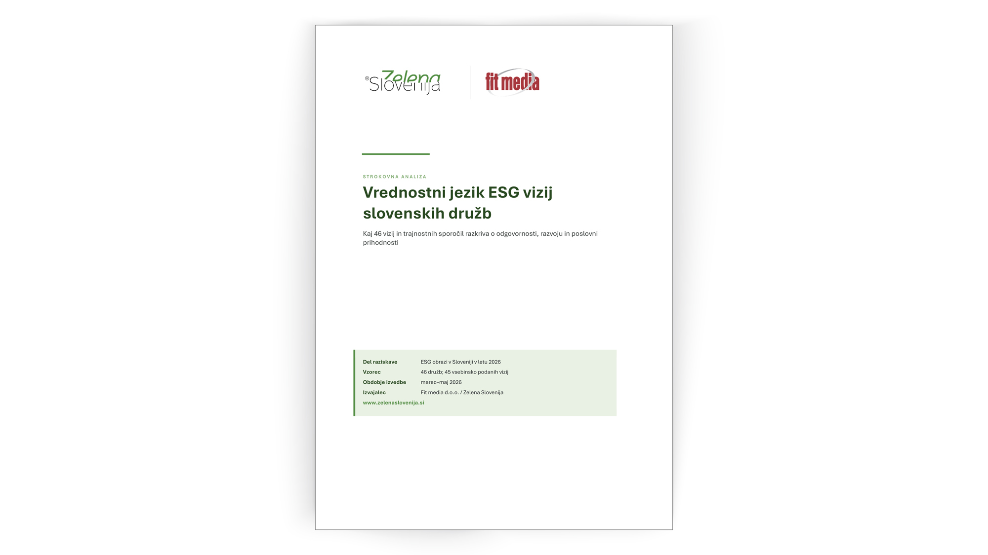Analiza ESG obrazi Vrednostni jezik ESG marec maj 2026 naslovnica